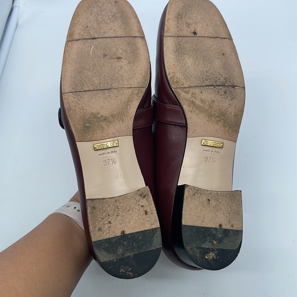 Gucci Burgundy leather Malaga Kid GG Marmont Loafers Vintage Bordeaux 37.5 - Picture 7 of 9